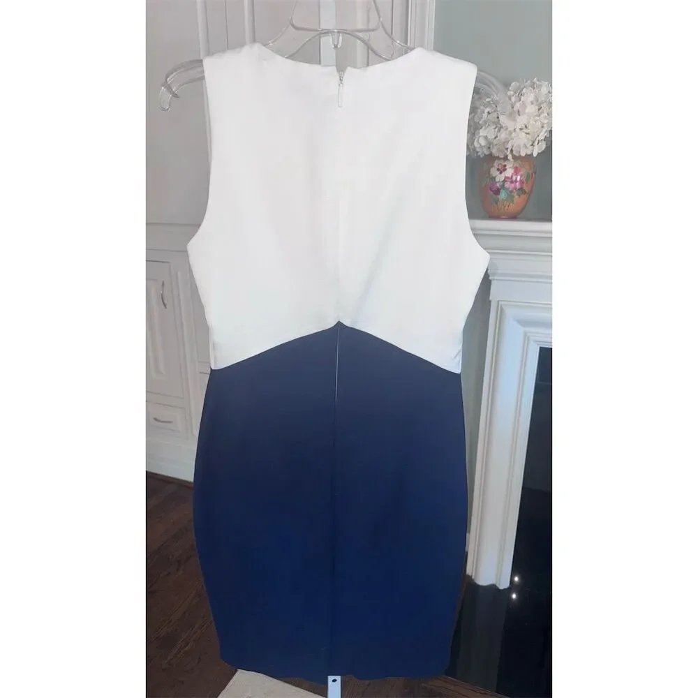 Ted Baker White and Navy Colorblock Midi Dress